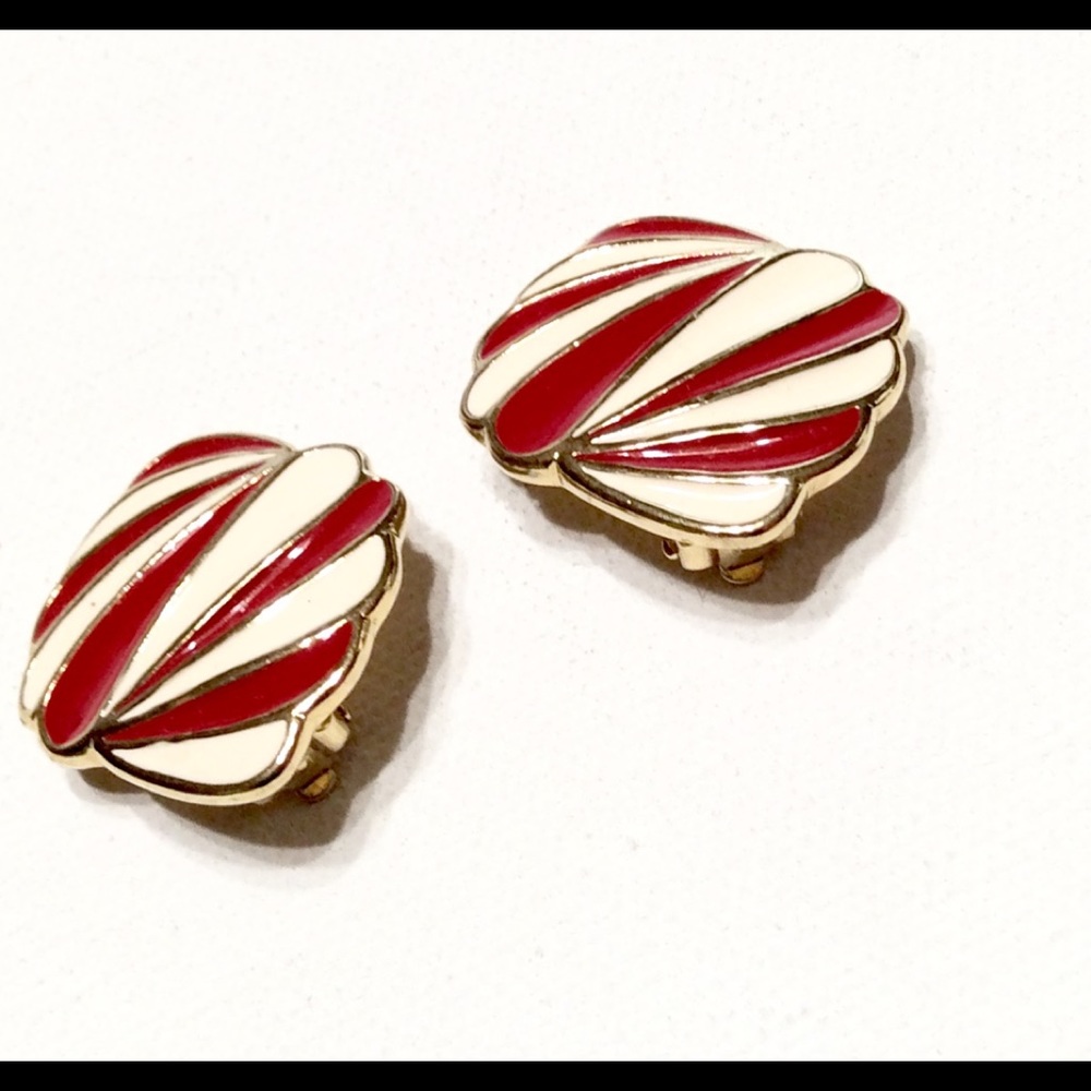 Red Cream Vintage 80's Enamel Clip Earrings